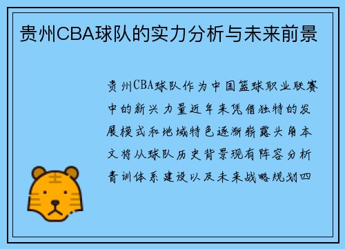 贵州CBA球队的实力分析与未来前景