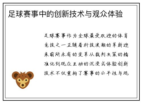足球赛事中的创新技术与观众体验