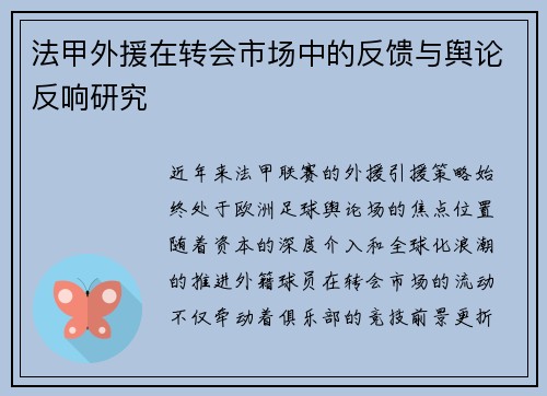 法甲外援在转会市场中的反馈与舆论反响研究